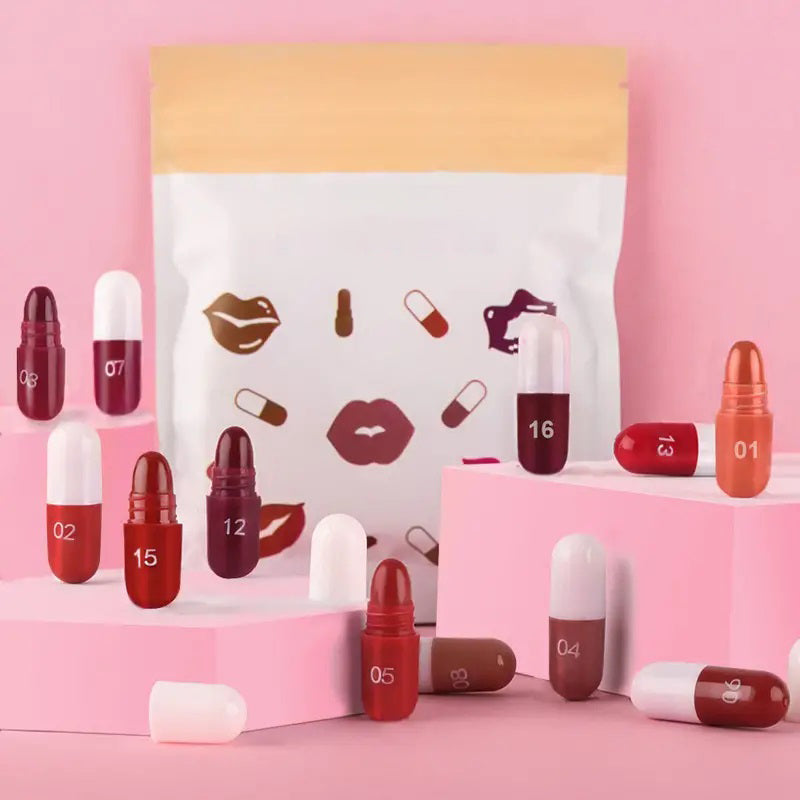 18 pcs/set Long-Lasting Velvet Matte Capsule Lipstick Set